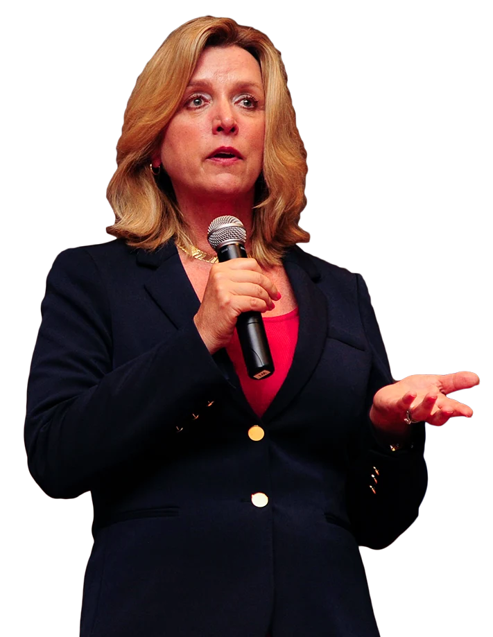 Deborah Lee James speaking into a handheld microphone